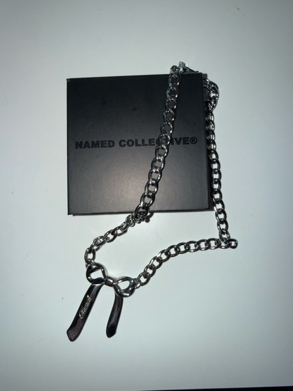 NAMED COLLECTIVE silver bow chain necklace